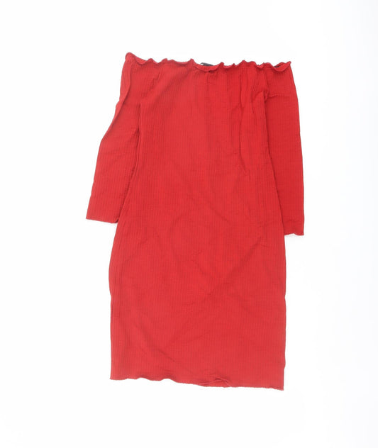 Bershka Womens Red Polyester Bodycon Size M Off the Shoulder Pullover