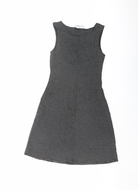 Miss Selfridge Womens Black Striped Acetate Tank Dress Size 8 Boat Neck Pullover