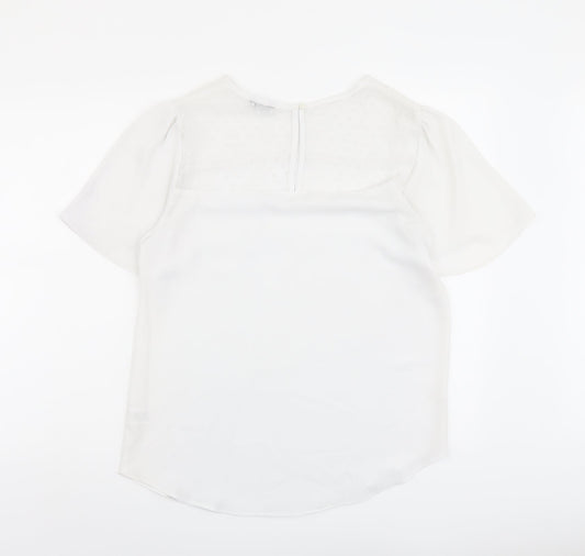 M&Co Womens White Polyester Basic T-Shirt Size 10 Round Neck