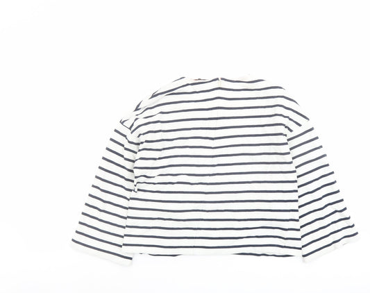 Warehouse Womens Blue Striped Cotton Basic T-Shirt Size 10 Round Neck