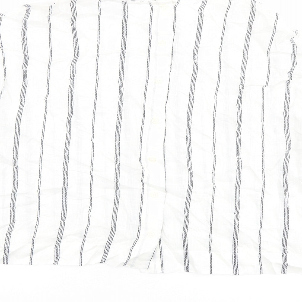 Marks and Spencer Womens White Striped Viscose Basic Blouse Size 12 Boat Neck