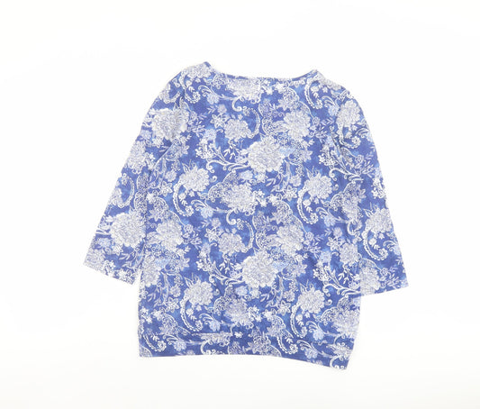 Bonmarché Womens Blue Floral Polyester Basic T-Shirt Size 10 Round Neck