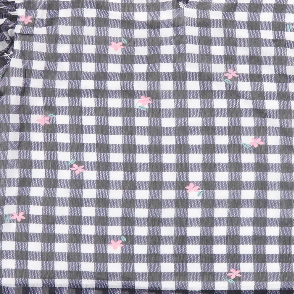 Bonmarché Womens Beige Check Polyester Basic Blouse Size 14 Round Neck - Flower Detail