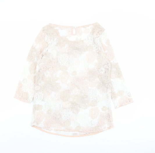 Indigo Womens Pink Floral Polyester Basic Blouse Size 10 Round Neck