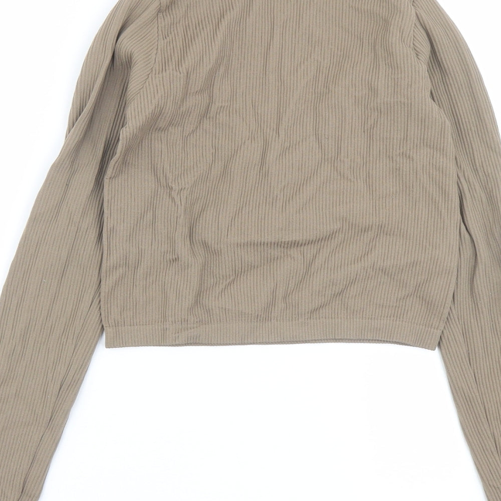 Womens UK Size XS Stradivarius Beige Cropped T-Shirt