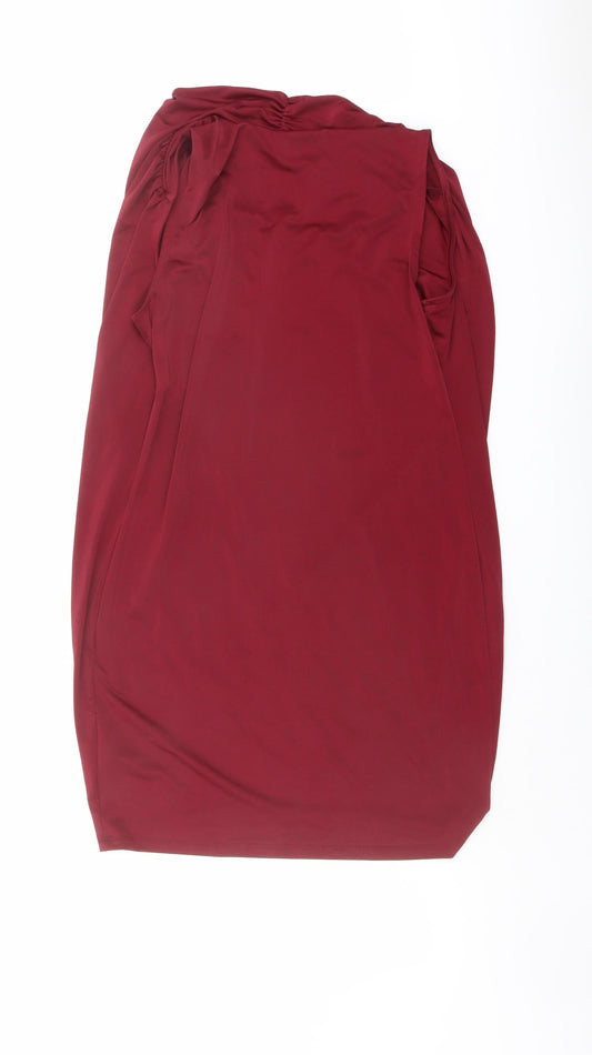 H&M Womens Red Polyester Mini Size S Cowl Neck Pullover