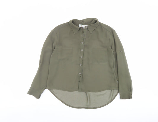 Womens UK Size 8 Cameo Rose Green Basic Button-Up