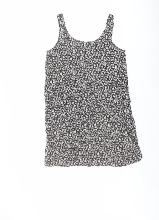 H&M Womens Beige Floral Viscose Tank Dress Size 8 Scoop Neck Pullover