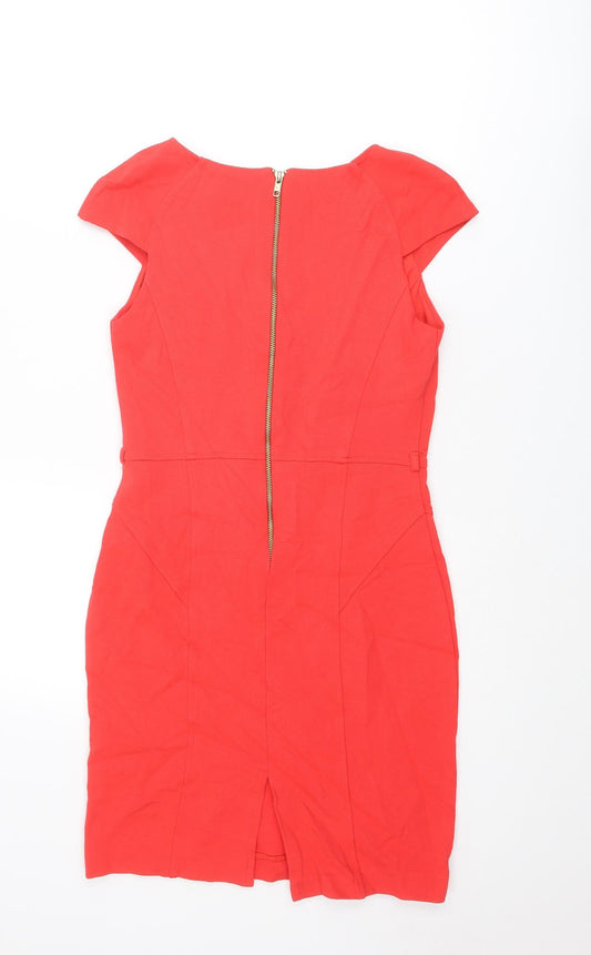 River Island Womens Red Viscose Shift Size 12 V-Neck Zip