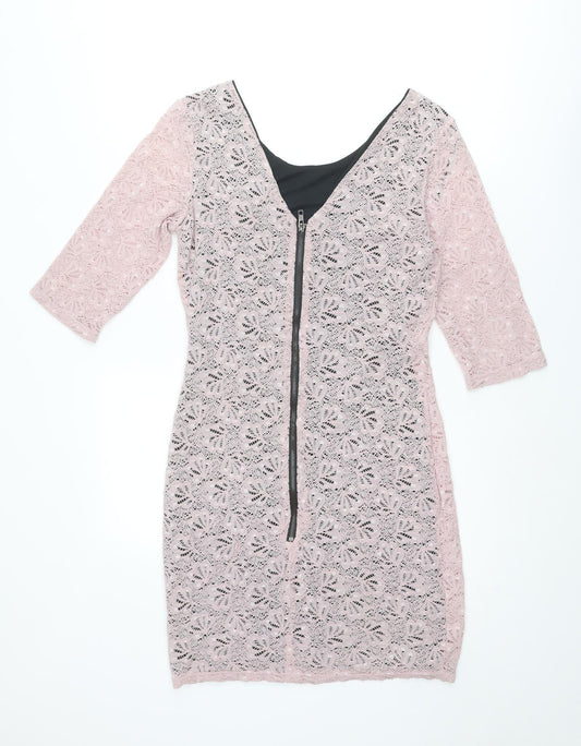 Miss Selfridge Womens Pink Polyester Pencil Dress Size 10 Boat Neck Zip