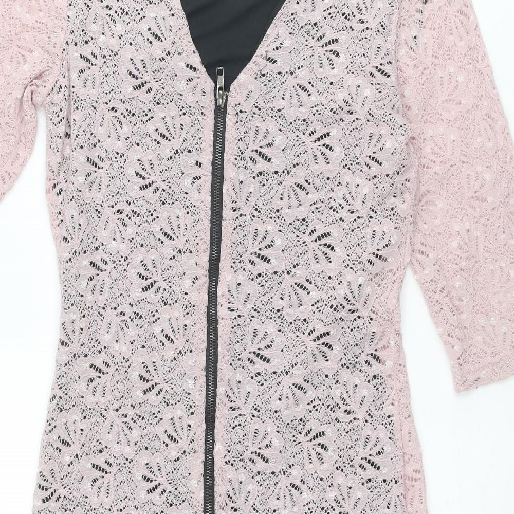 Miss Selfridge Womens Pink Polyester Pencil Dress Size 10 Boat Neck Zip