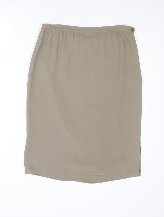Additional front view of Frank Usher women’s green polyester a-line skirt, size UK 14, zip