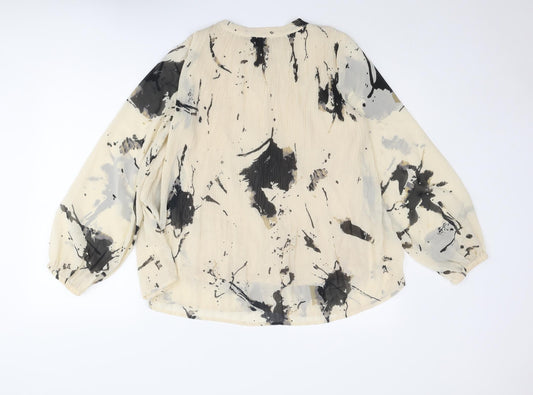 Fransa Womens Beige Geometric Polyester Basic Button-Up Size S V-Neck