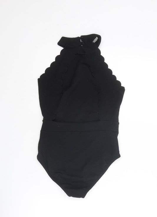 Boohoo Womens Black Polyester Bodysuit One-Piece Size 6 Button