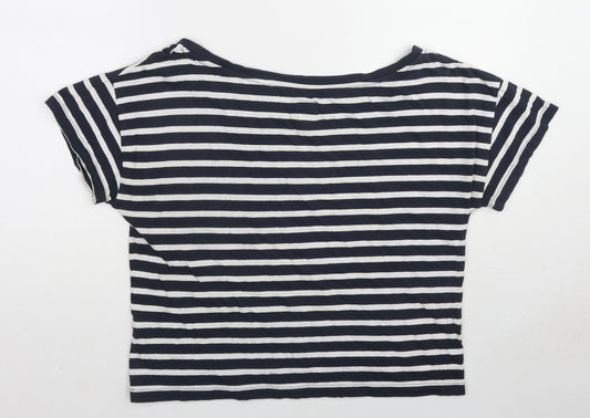 Jack Wills Womens Blue Striped Cotton Basic T-Shirt Size 8 Round Neck
