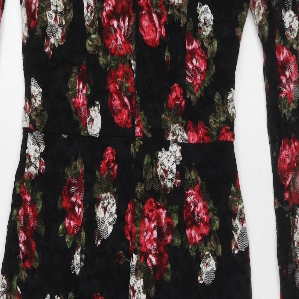 Marks and Spencer Womens Multicoloured Floral Polyester A-Line Size 6 Mock Neck Zip