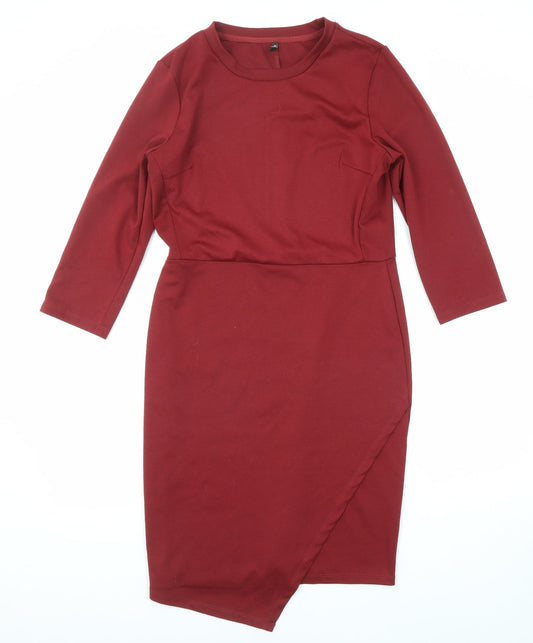 Additional front view of Only women’s red polyester a-line, size L, crew neck pullover