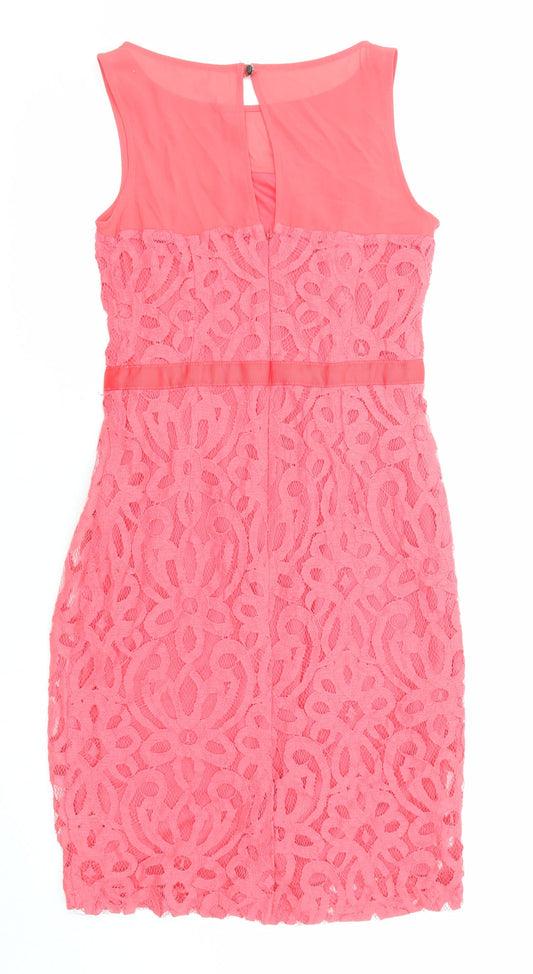 Principles Womens Pink Geometric Polyester Shift Size 6 Boat Neck Zip