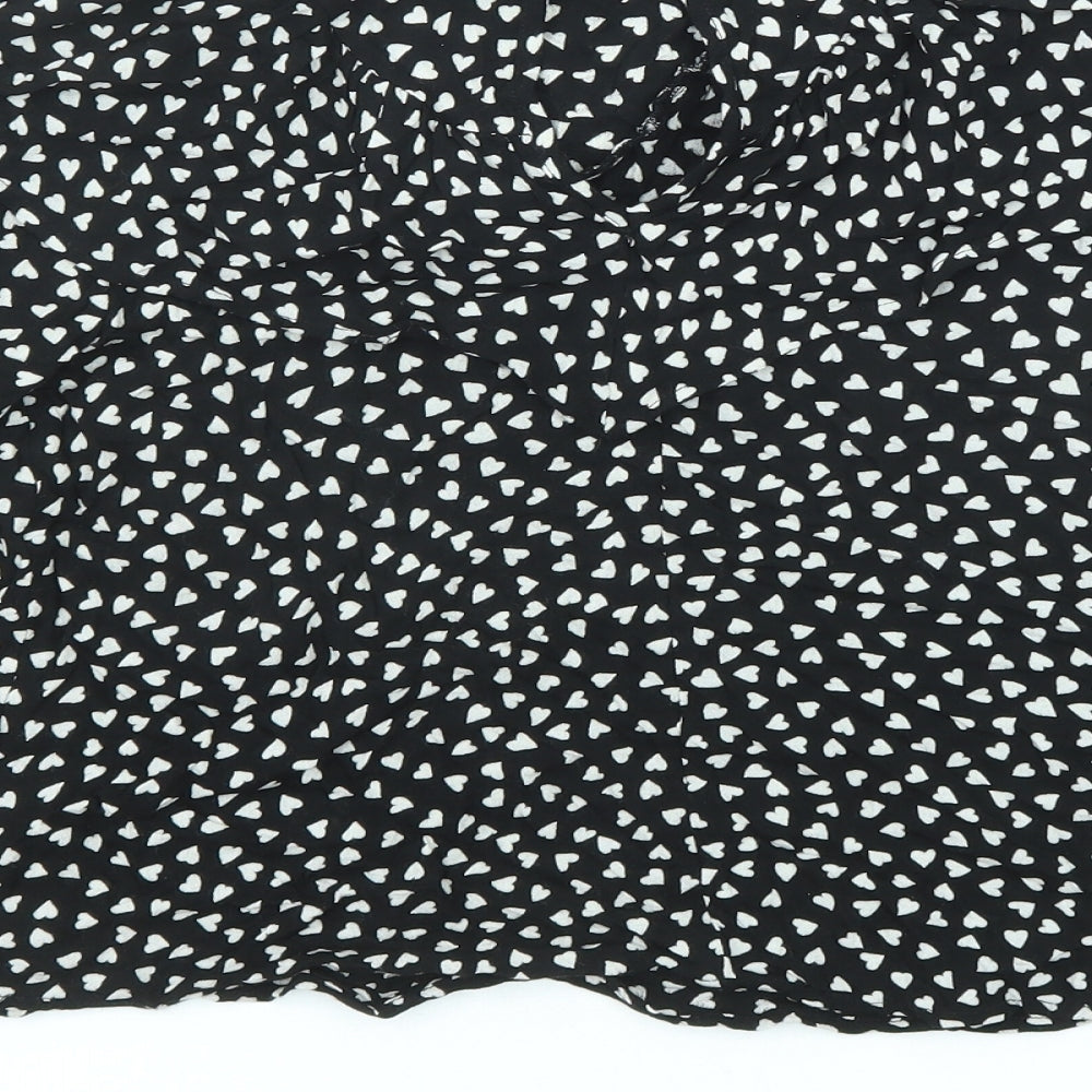 NEXT Girls Black Geometric Viscose Basic Button-Up Size 13 Years V-Neck Button - Heart Pattern