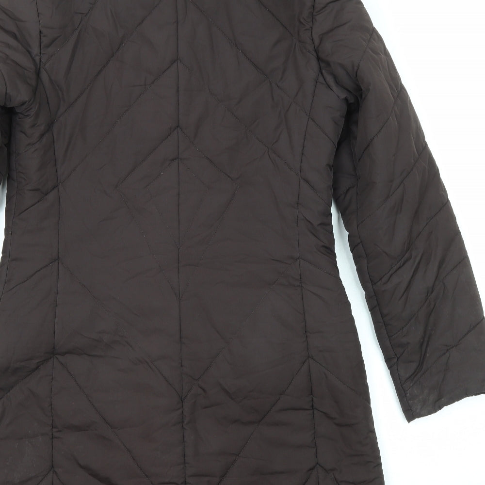 Brand and care label for Principles women’s brown quilted coat, size UK 10, zip