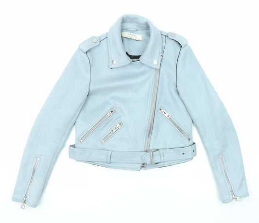 Womens UK Size XS Zara Blue Biker Coat
