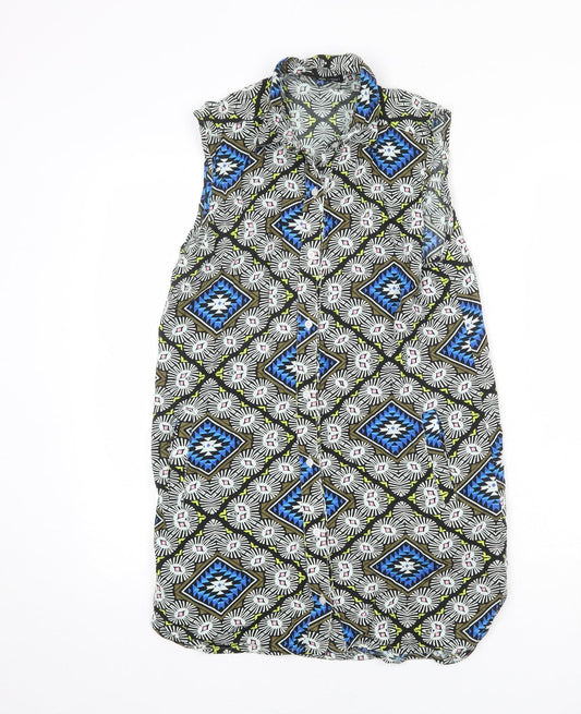 Daisy Street Womens Multicoloured Geometric Viscose Shift Size 8 Collared Button