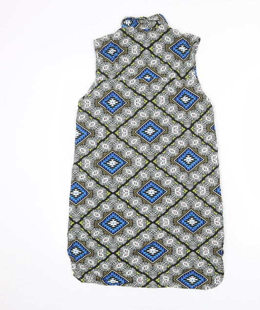 Daisy Street Womens Multicoloured Geometric Viscose Shift Size 8 Collared Button