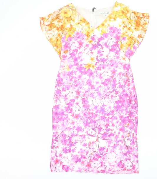 Damsel in a Dress Womens Multicoloured Floral Polyester Sheath Size 12 V-Neck Zip
