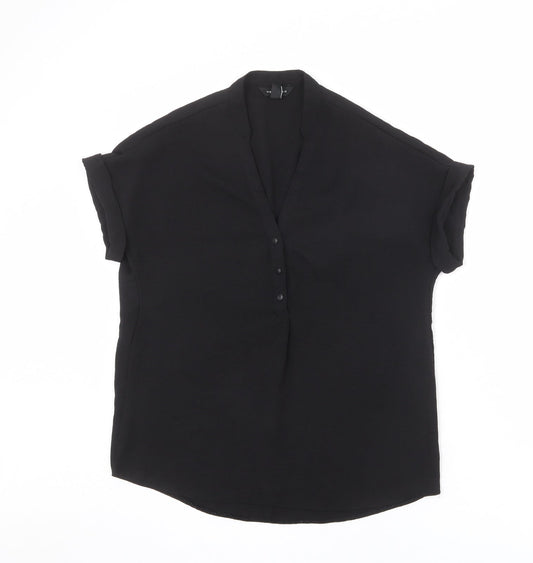 New Look Womens Black Polyester Basic Blouse Size 6 V-Neck