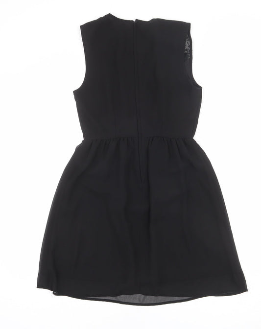 Divided by H&M Womens Black Polyester A-Line Size 8 Round Neck Zip - Crochet Detail