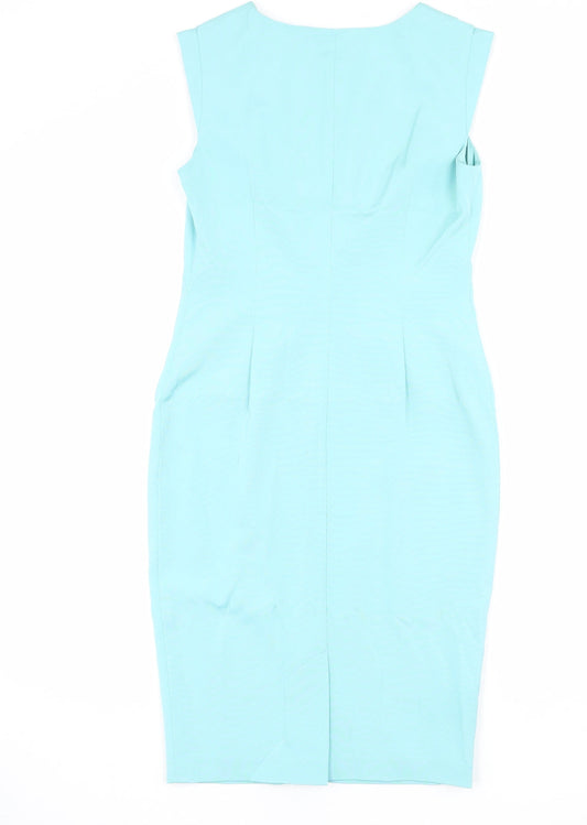Per Una Womens Blue Acetate Shift Size 8 Round Neck Zip