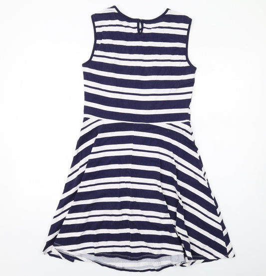 Dorothy Perkins Womens Blue Striped Cotton Trapeze & Swing Size 12 Crew Neck Pullover