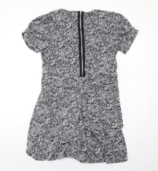 Oasis Womens Grey Floral Polyester Mini Size L V-Neck Zip