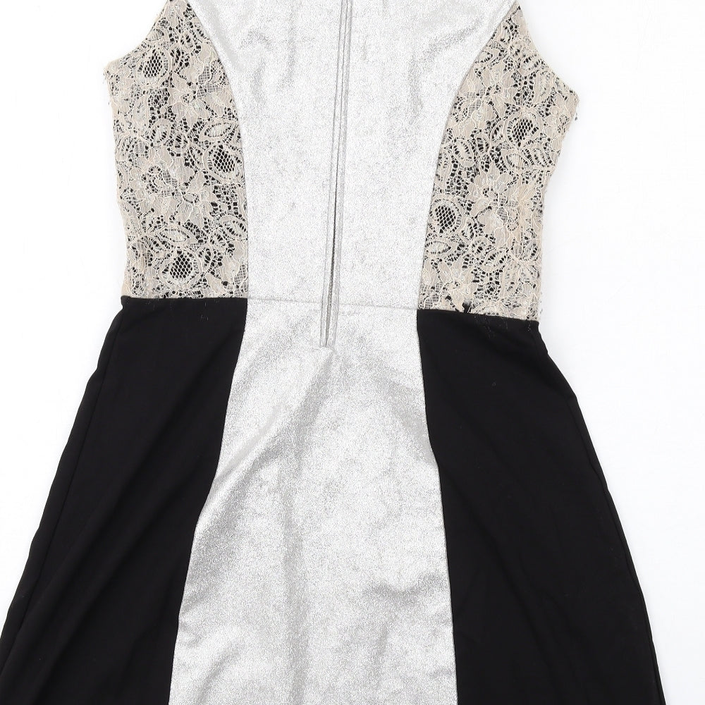 French Connection Womens Multicoloured Polyester Tank Dress Size 10 Round Neck Zip - Lace Details