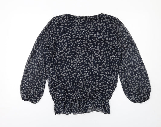 First Avenue Womens Blue Polka Dot Polyester Basic Blouse Size 10 Round Neck