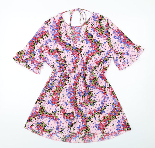 Miss Selfridge Womens Multicoloured Floral Polyester Mini Size 8 Round Neck Pullover