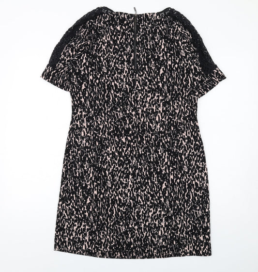 BHS Womens Black Geometric Polyester A-Line Size 12 Boat Neck Zip