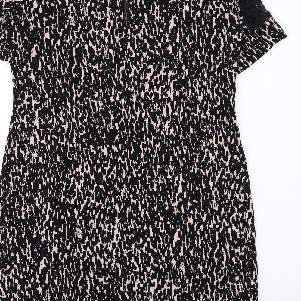 BHS Womens Black Geometric Polyester A-Line Size 12 Boat Neck Zip