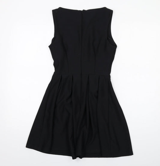 Topshop Womens Black Polyester Fit & Flare Size 8 Boat Neck Zip