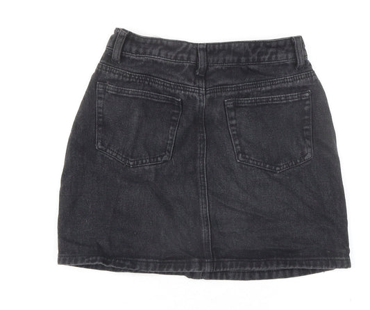 PRETTYLITTLETHING Womens Black Cotton Mini Skirt Size 6 Zip