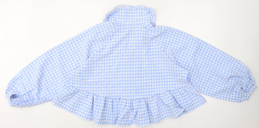 Glamorous Womens Blue Check Polyester Basic Blouse Size 10 Collared