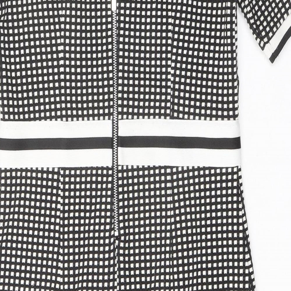 NEXT Womens Black Geometric Polyester Shift Size 8 Round Neck Zip