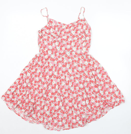 Old Navy Womens Pink Floral Rayon Slip Dress Size M V-Neck Zip