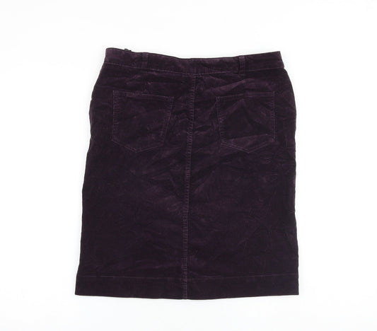 Marks and Spencer Womens Purple Cotton A-Line Skirt Size 12 Zip
