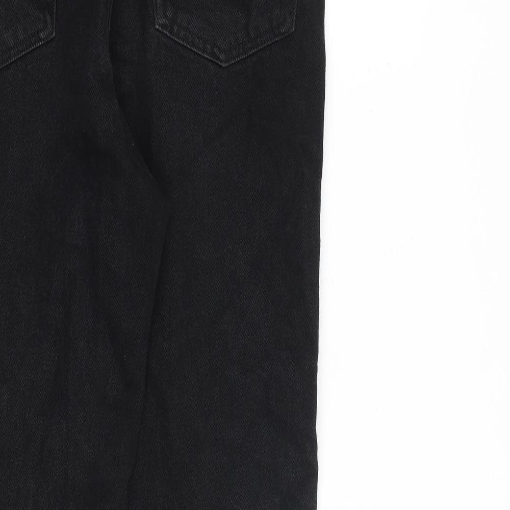 Brand and care label for Miss Selfridge women’s black cotton tapered jeans, size UK 8, 29-inch leg regular zip