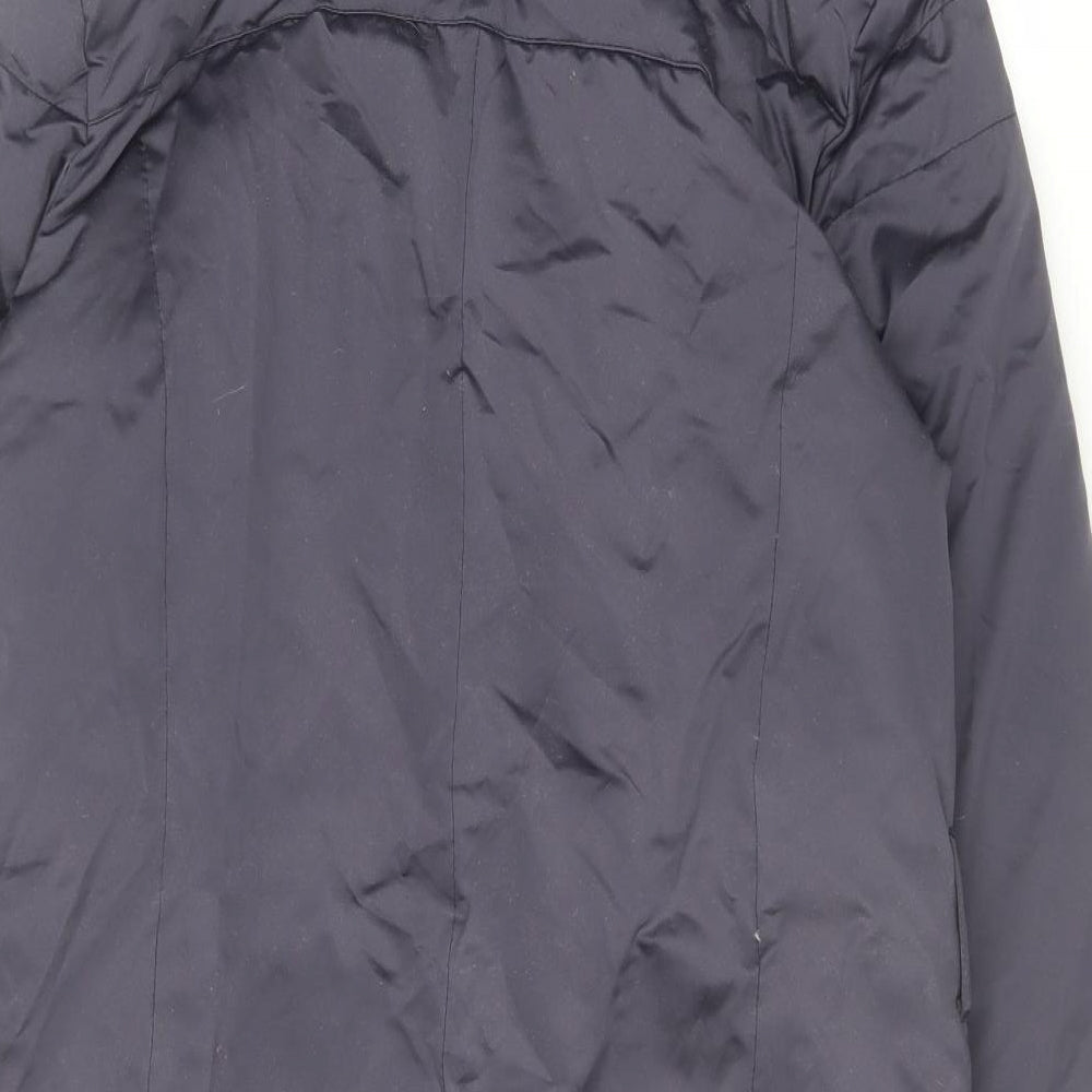 Brand and care label for Autograph women’s blue overcoat coat, size UK 12, zip