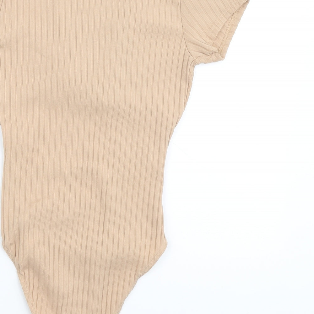 Quiz Womens Beige Polyester Playsuit One-Piece Size 8 Button - Ribbed