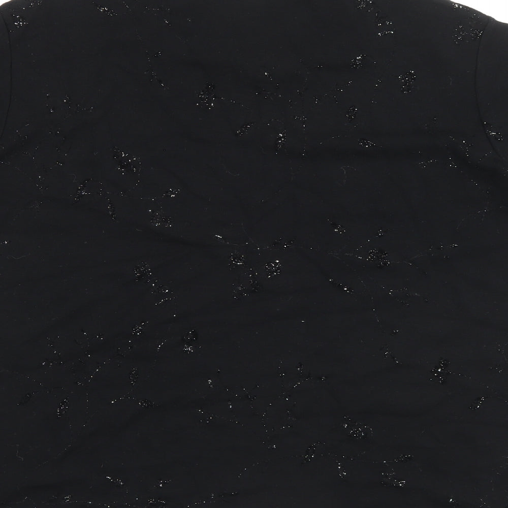 Bonmarché Womens Black Floral Viscose Basic T-Shirt Size XL Crew Neck - Embellished