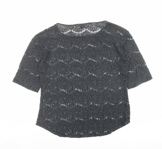 Eddie Bauer Womens Grey Polyester Basic Blouse Size L Boat Neck