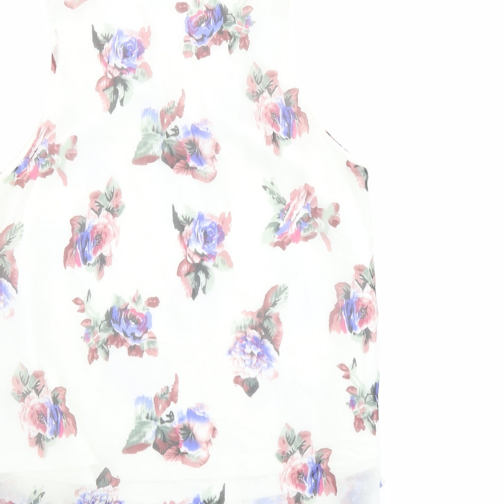 Glamorous Womens Multicoloured Floral Polyester Basic Tank Size S Round Neck